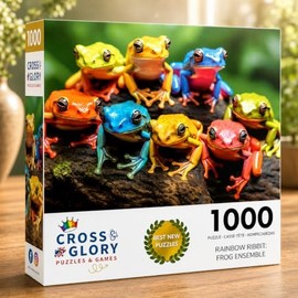 Cross  Glory - Rainbow Ribbit Conjunto de ranas, rompecabezas de 1000 piezas para adultos, rompecabezas vibrante, calidad premium, obra de arte única