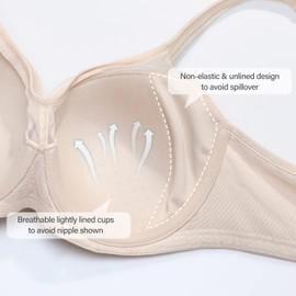 DELIMIRA Women's Plus Size Bra Full Coverage T Shirt Lightly Padded Sheer Underwire Support Bras Beige 34C