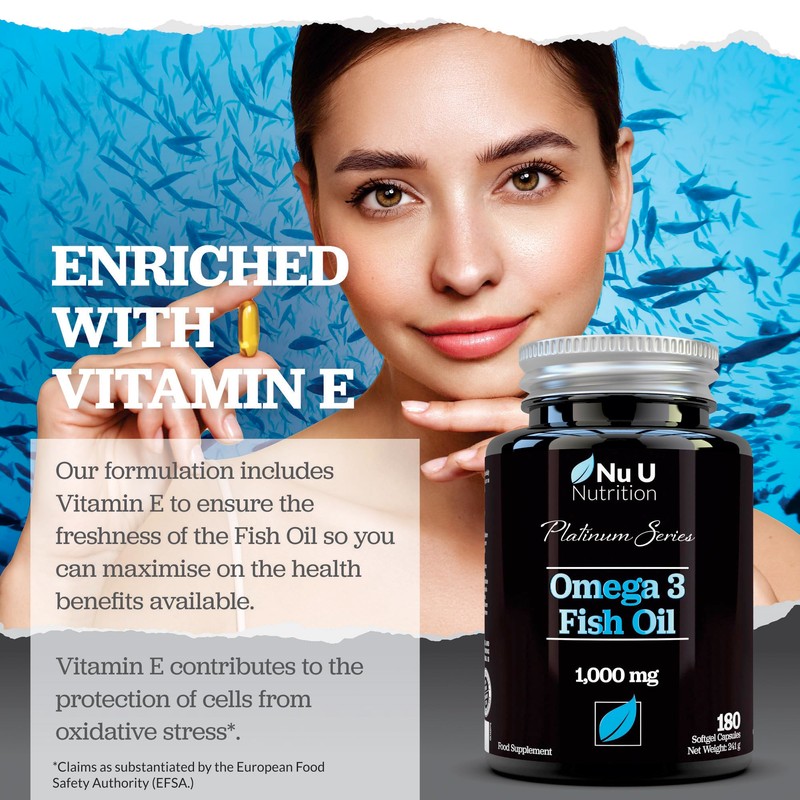 Omega 3 Fish Oil 1000mg - 180 Softgel Capsules -