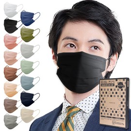 Iris Ohyama APN-60LBK Mask, Non-woven Fabric, Pleated Mask, Color Mask, Skin-Tone Mask, Regular Size, Face Slimming, Cheek Mask, Stylish, Gentle on Ears, Quantity: 60, Black