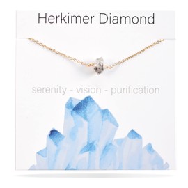 18K Gold Stainless Steel Necklace with Dainty stone pendant 18" with 2" Extension (Herkimer Diamond)