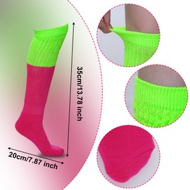 Rthjsfj 2 Pairs Women's Slouch Neon 80s 90s Scrunch Socks Extra Long Knitted Stacked Knee High Socks