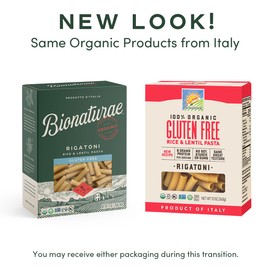 Bionaturae Rigatoni Pasta Noodles - Gluten Free Rigatoni Pasta Organic, Rice & Lentil Pasta, Kosher, High Protein, Non-GMO, Gluten Free Pasta Organic, Crafted in Italy - 12 Oz, 4 Pack