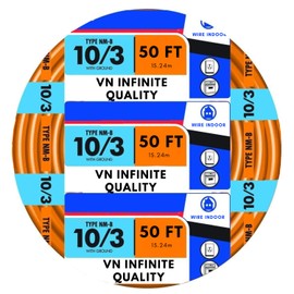 VN Infinite quality 10/3 NM-B Sheathed Cable - Non-Mettalic with Ground Residential Indoor Electrical Wire Type NM-B Orange (50 Ft)