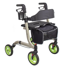 Rollator Walkers for Seniors- Rollator Walker with Cup Holder- Easy Folding Senior Walker with Backrest- Lightweight Mobility Walking Aid for Adult Elderly, Aluminum Frame, Champagne