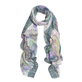 Premium Tribal Paisley Floral Print Frayed Edge Scarf Shawl Wrap, Purple