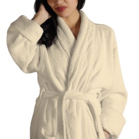 Women's Traditional Premium Turkish Cotton Lightweight Long Bathrobe with Pockets - Small-Medium, Cream