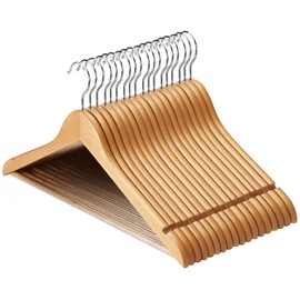 AMKUFO Wooden Hangers 20 Pack Wood Suit Hangers Non Slip Wooden Coat Hangers with Smooth Fnish Cut Notches 360° Swivel Hook Clothes Hangers for Jeans Pants Jackets Shirts Dresses, Natural
