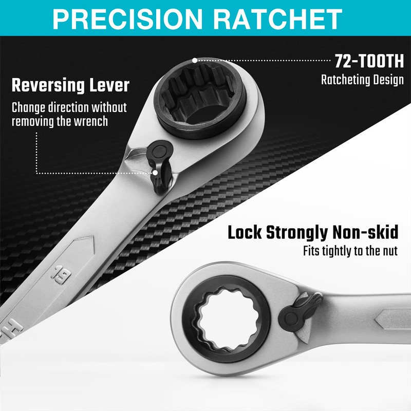 DURATECH 4-in-1 Reversible Ratcheting Box Wrench Set, Double Ring Ratchet