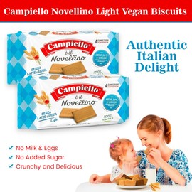 Campiello Novellino Light Vegan Biscuits for Tea Time- 100% Plant-Based Cookies with No Milk & Eggs, No Added Sugar, Fresh Milk & Acacia Honey- Enjoy Healthy Snacks with Authentic Italian Taste-2 Pack