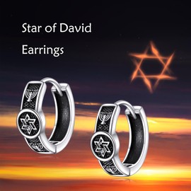 POPLYKE Star of David Hoop Earrings Sterling Silver Small Jewish Star Religious Jewelry Men Women