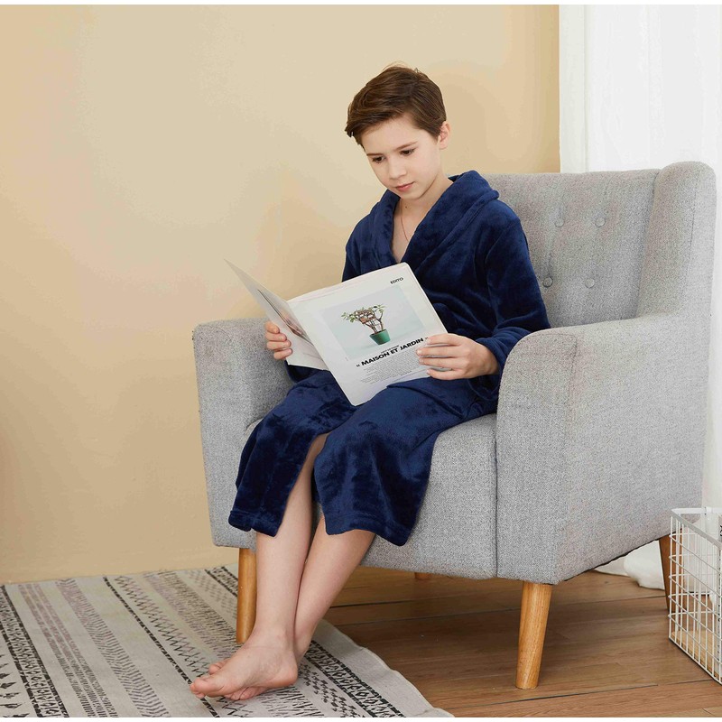 WORW Big Boys Solid Robes Bathrobe Robes (Blue, Medium)