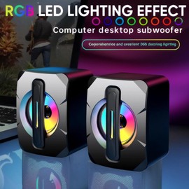 YOUPECK RGB Desktop Speakers, 2.0 Channel PC Computer Stereo Speaker with 7 Colorful LED Modes, Enhanced Sound and Easy-Access Volume Control, USB Powered w/ 3.5mm Cable (D13 Single subwoofer)