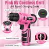 JENABOM 127-Piece Home Tool Set with 8V Pink Cordless Drill