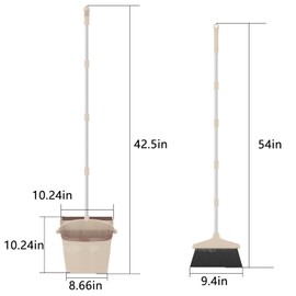Broom with Dustpan Combo Set 54” Long Handle Household Dust Pan for Home Cleaning （Beige）