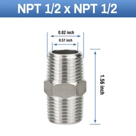 Napredak hex nipple pipe fitting, NPT 1/2 male threaded stainless steel equal connector, pipe extension for water/oil/gas line. 3 pcs