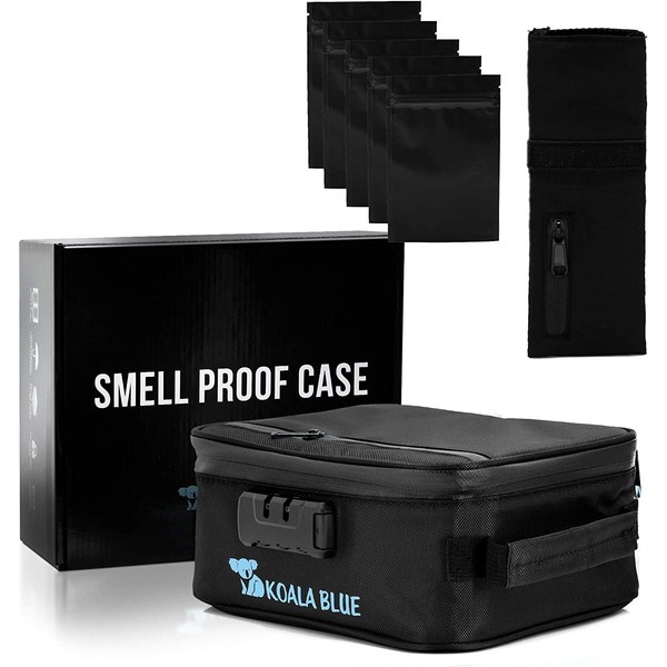 KOALA BLUE Smell Proof Bag | Premium Stash Box | Smell Proof Stash Container With Combination Lock | Stylish And Portable Travel Bag For Documents And Valuables Storage | Gift For Men And Women