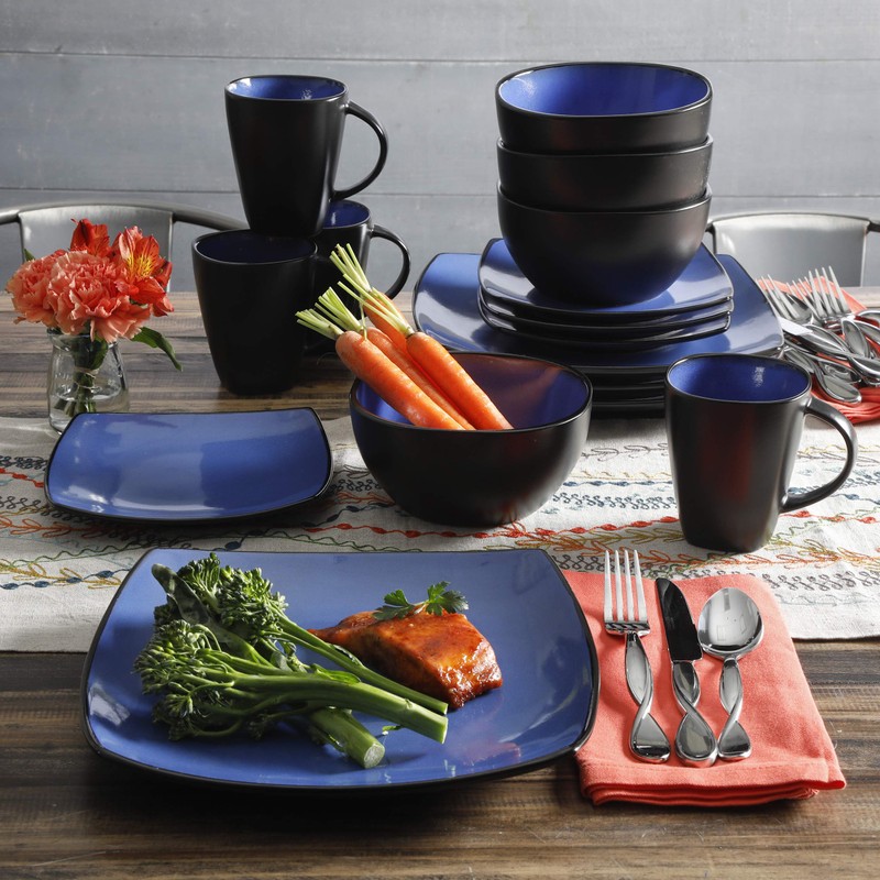 Gibson Elite Soho Lounge Square Reactive Glaze Stoneware Dinnerware Set,