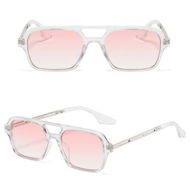 WDZAYXC Trendy Vintage Square Sunglasses for Men and Women, Metal Design, UV Protection, Transparent/Pink