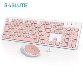 SABLUTE Wireless Keyboard and Mouse, Full-Size Wireless Mouse and Keyboard Combo, 2.4GHz Silent USB Wireless Keyboard Mouse Combo for PC Desktops - Color: White
