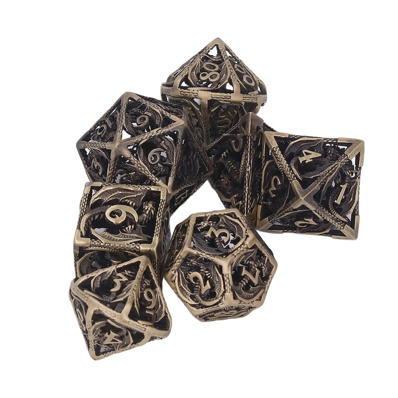 7pcs Copper Dice Set Polyhedral Hollow Clear Number Balancing Table