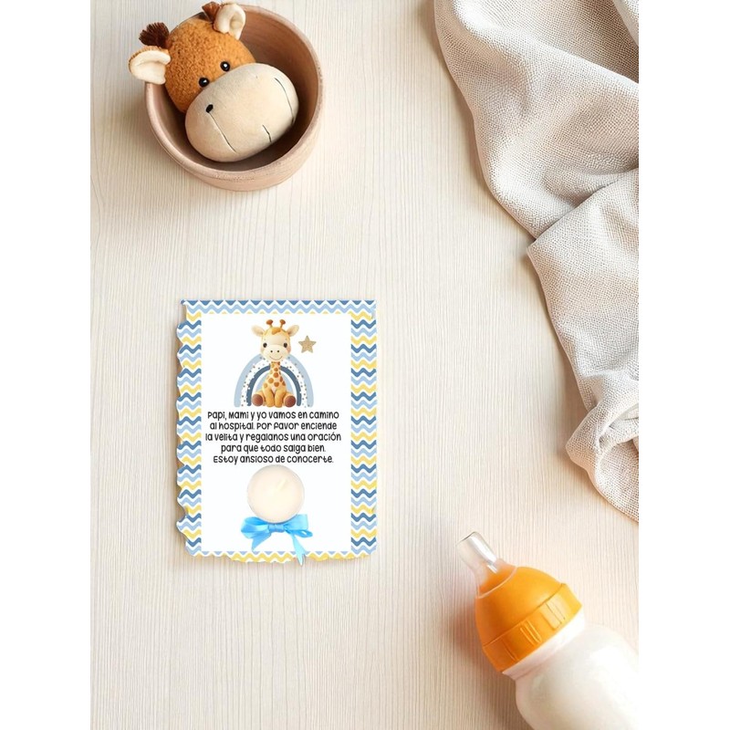 Paquete de 10 Tarjetas con Vela para Baby Shower (Jirafa)