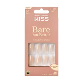 KISS Bare-But-Better Press-On Nails, Nail Glue Included, Embrace It, Light Nude, Medium Length, Coffin Shaped, 31 Ct