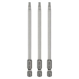 HARFINGTON 3pcs T20 Torx Head Screwdriver Bit 1/4" Hex Shank 4.3" (110mm) Long Magnetic No Hole Tip Tamper Proof 6 Point Star Screw Driver Drill Bits S2 Steel Industrial Power Screwdrivers