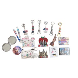 18 Pack Multicolor New York NYC Souvenir 6 keychain 3 Metal Refrigerator Fridge Magnets Statue of Liberty 3 Classic Magnets 2 NY Pen 2 Change Holder Pouch Coin Purse 2 Makeup Mirror (Color May Vary)