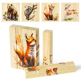 CJiangpo Wooden Animal Chunky Puzzles - 4 in 1 Woodland Animal Puzzle Blocks Sensory Toys for Toddlers 2+ Years, Realistic Rectangular Building Block Stacking Educational Toy Game for Boy Girl