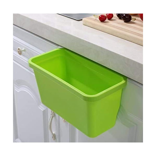 SKEMIX Pack of 2 Over The Cabinet Basket Wastebaskets, Multifuctional Hanging Trash Can Waste Bins Garbage Containers (Green, Blue, )