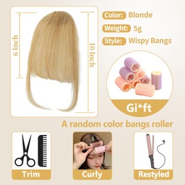 Shoobidoo Clip in Bangs Human Hair 100% clip in hair extensions real human hair Blonde Air bangs hair clip human hair Hairpieces for Women Curved Bangs for Daily Wear