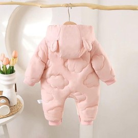 JiAmy Newborn Baby Snowsuit Fleece Winter Snow Suits, Bear Hooded Footed Romper Cartoon Baby Girls Boys Clothes Outfits for 0-3 Months