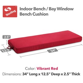 STERLING Bench Cushions for Indoor Furniture, 34 x 12.5 Inch Window Bench Cushion, Piano Bench Cushion for Bedroom, Living Room and Dining Room, Red