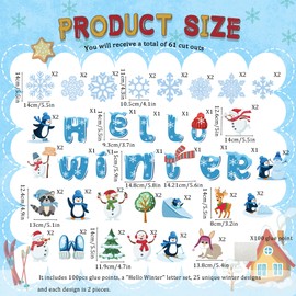 61PCS Winter Bulletin Board Decorations Hello Winter Cut-Outs Snowflake Penguins Snowman Christmas Tree Cut Outs Snow Bulletin Board Set for Christmas Classroom Party Supplies,with Glue Point