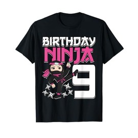 Birthday Ninja 9 Girl Pink Shinobi Themed 9th B-Day Party T-Shirt