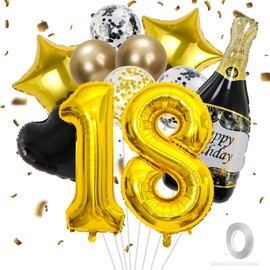 VIKY VIKY® 18 Geburtstag Deko Junge, Schwarz Gold Luftballons Deko 18. Geburtstag Junge Deko, Geburtstagsdeko 18 Junge Set mit 18th Ballons und Konfetti Luftballon, Party Deko 18 Geburtstag Mädchen Junge