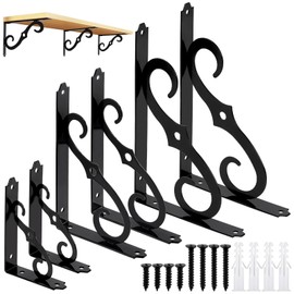 Mardatt 2Pcs 5" Decorative Shelf Brackets, Heavy Duty Wall Mounted Floating Shelf Bracket Metal Shelf Holders Corner Brace Shelf Supporter for Wall Mount Shelves(Black)