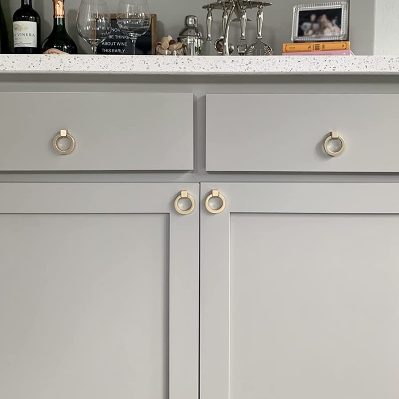Myxekllo Brushed Gold Cabinet Ring Pulls, Brass Furniture Drawer Pulls