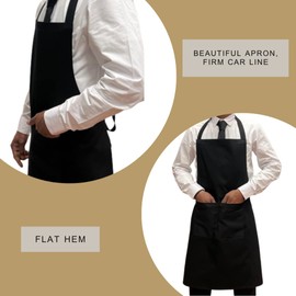 Italbangla Textile Chef Apron Unisex Durable Comfortable Front Pocket Washable for Cooking, Kitchen, Bar, Restaurant, Butcher and Catering, Black, L