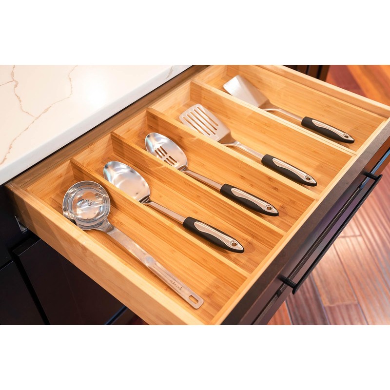Umilife Bamboo Kitchen Utensils Organizer, 13 Inch Drawer Dividers for
