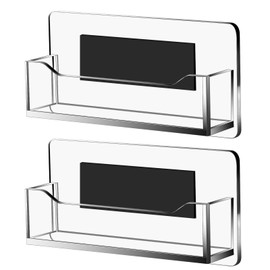 Colingmill 2 Pcs Acrylic Magnetic Business Card Holder Clear Plastic Business Card Display Stand for Home Office Retail Shops Vendor Booth, Fits 30-50 Business Cards