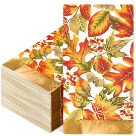 Generic AnyDesign 100Pcs Fall Paper Guest Napkins Gold Foil Maple Leaves Bathroom Napkins Retro Watercolor Disposable Hand Towel Napkin for Autumn Thanksgiving Home Party Supplies