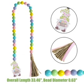 2 Pcs Easter Wood Bead Garland with Tassels and Dwarf Tag, Farmhouse Beaded Garland Easter Wooden Crafts for Holiday Party Wall Hanging Decoration (A)