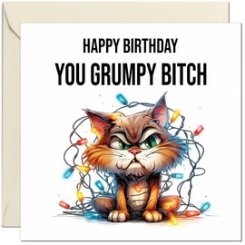 Rude Birthday Card - Grumpy B*tch - Funny Cheeky Birthday Card for men women