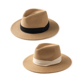 FURTALK Beach Sun Hat for Women Men Wide Brim Fedora Summer Straw Hats UPF 80+