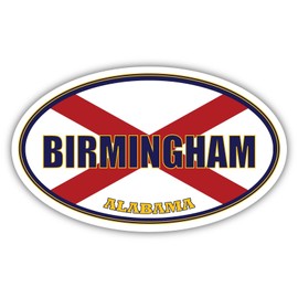 Birmingham City Alabama State Flag | AL Flag Jefferson County Oval State Colors Bumper Sticker Car Decal 3x5 inches