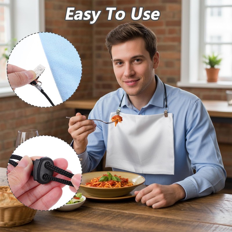 Xelsluthe 6PCS Black Adjustable Napkin Clip with Neck Chains, Dental