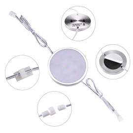LABOREDUCER LED Dimmable Under Cabinet Lighting Plug in,10 Pack Linkable Puck Lights with Remote Control,Hardwired Cabinet Lights with Timer for Kitchen Counter,Wardrobe,Bookcase (Cool White)