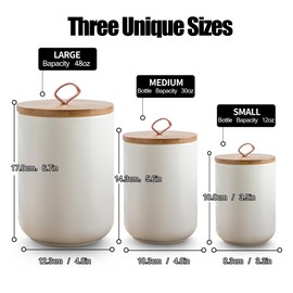 Sowlvenco White Ceramic Canister Set with Wooden Lid, 3-Piece Food Storage Jars for Kitchen Counter, Storage Container for Coffee, Tea, Spice, Sugar, Grains, Salt
